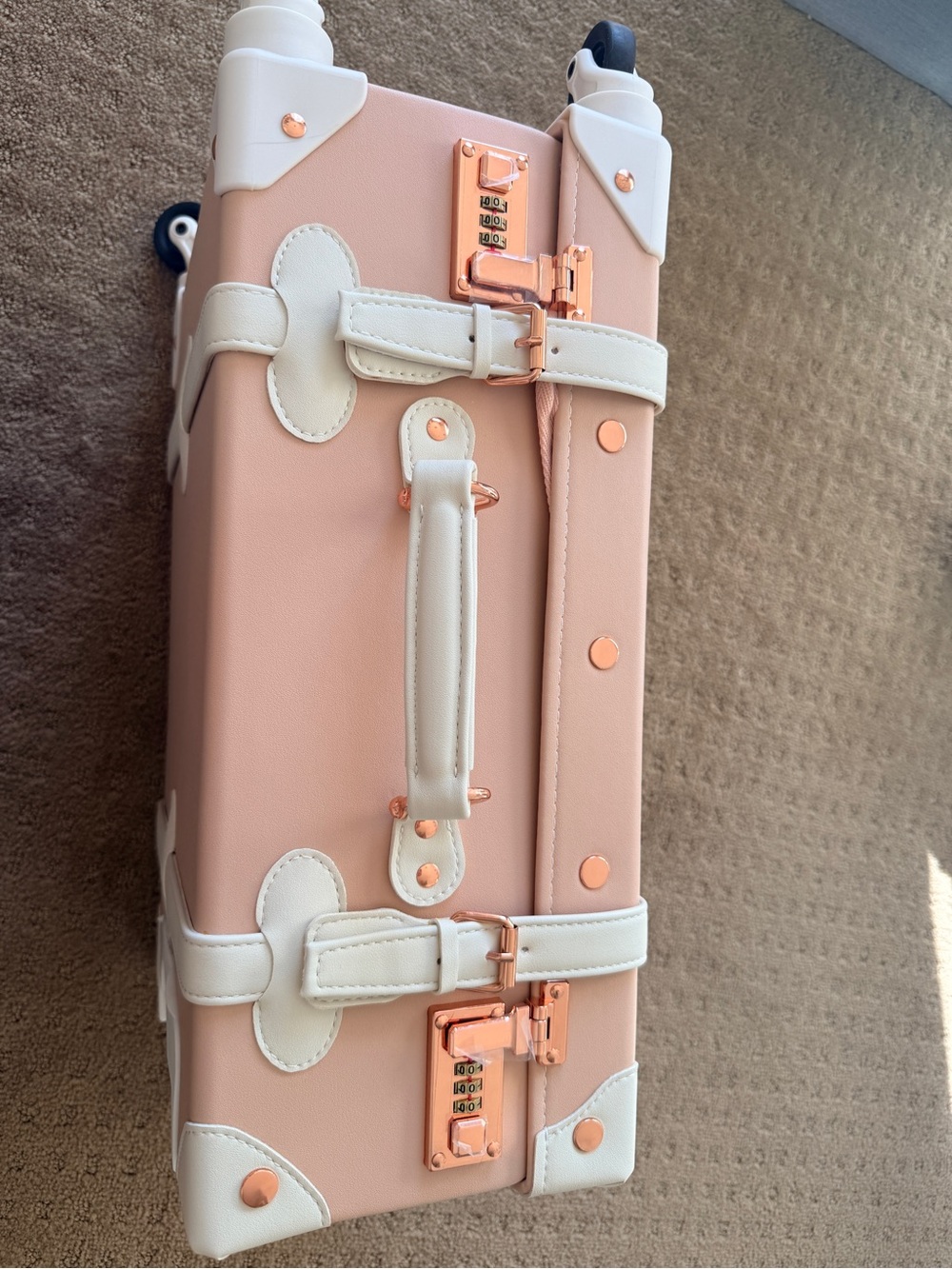 Poppy & Peonies Blush Pink Travel Trunk with Cream Trim and Rose Gold Hardware
